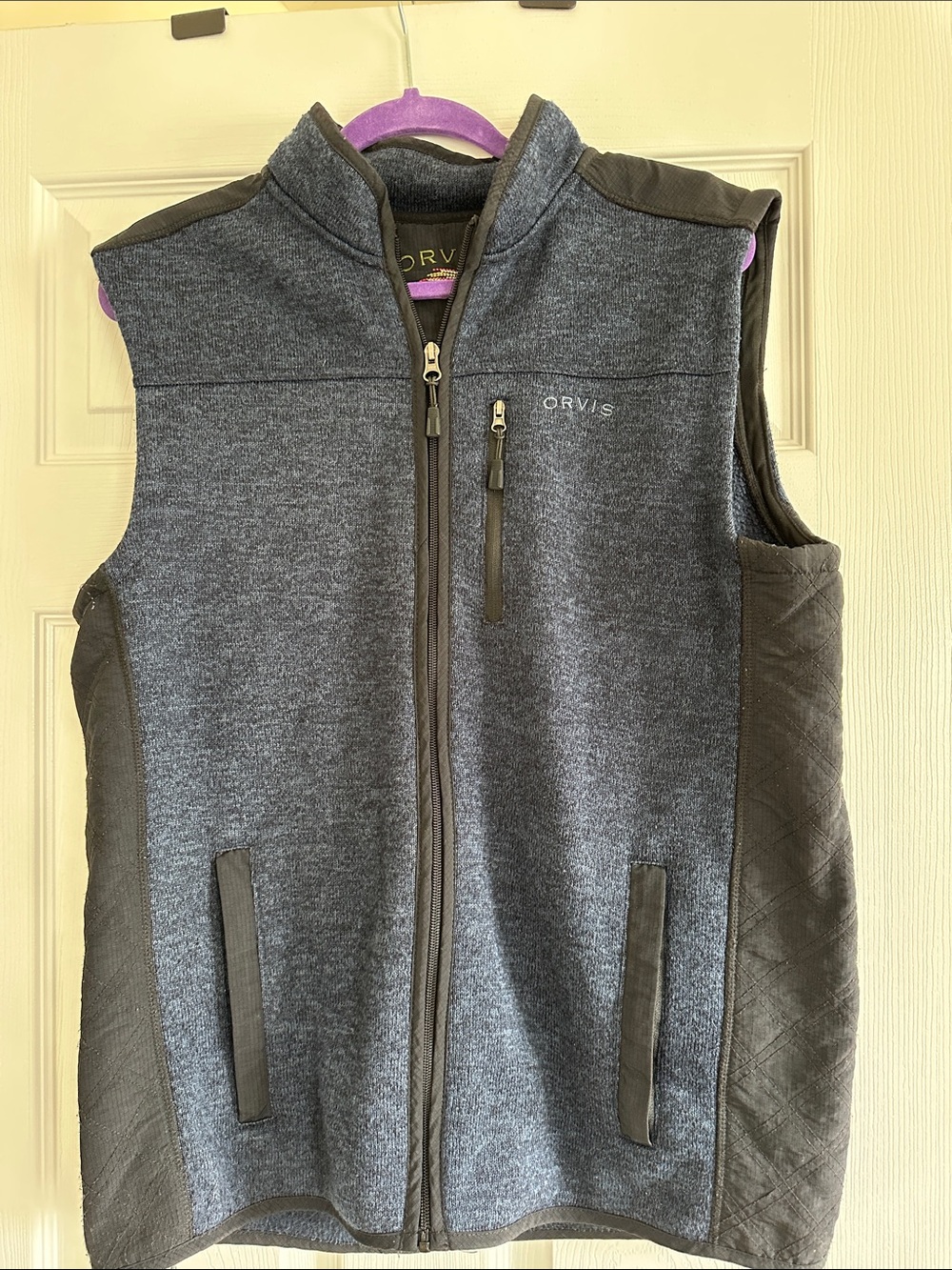 Orvis Heather Navy and Charcoal Men's Large Zip Fleece Vest